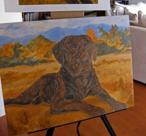 Rough Underpainting for Chocolate Lab Portrait by Hope Lane