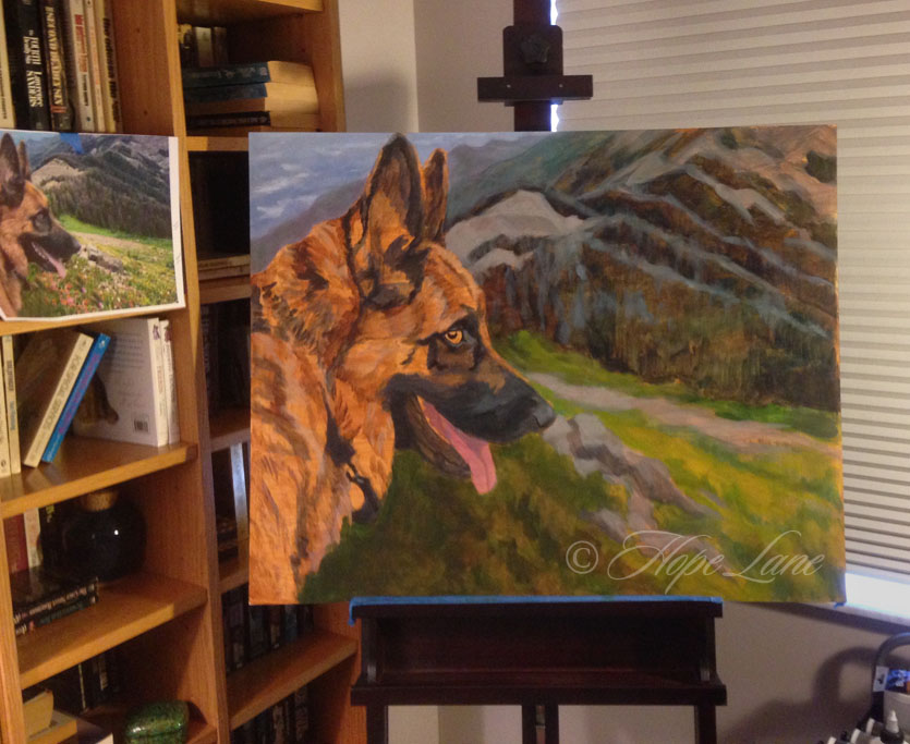 German Shepherd Painting at the Rough Underpainting Stage