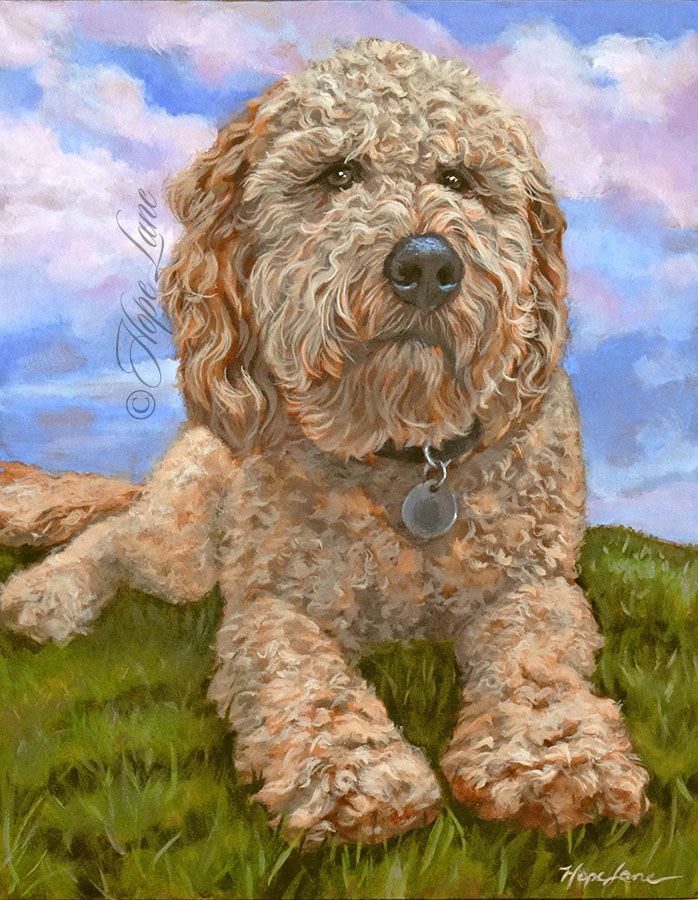 Waldo the Goldendoodle, a painting by Hope Lane